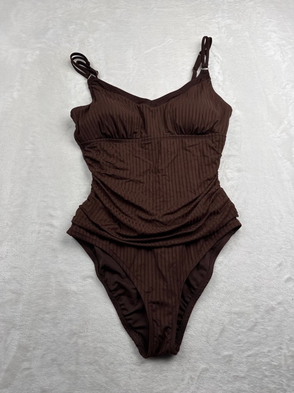 Ellen Tracy Womens Brown One-Piece Swimsuit With Adjustable Straps XL